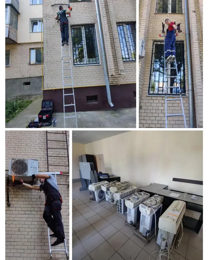 Монтаж із приставних драбин на фасаді багатоповерхівки
