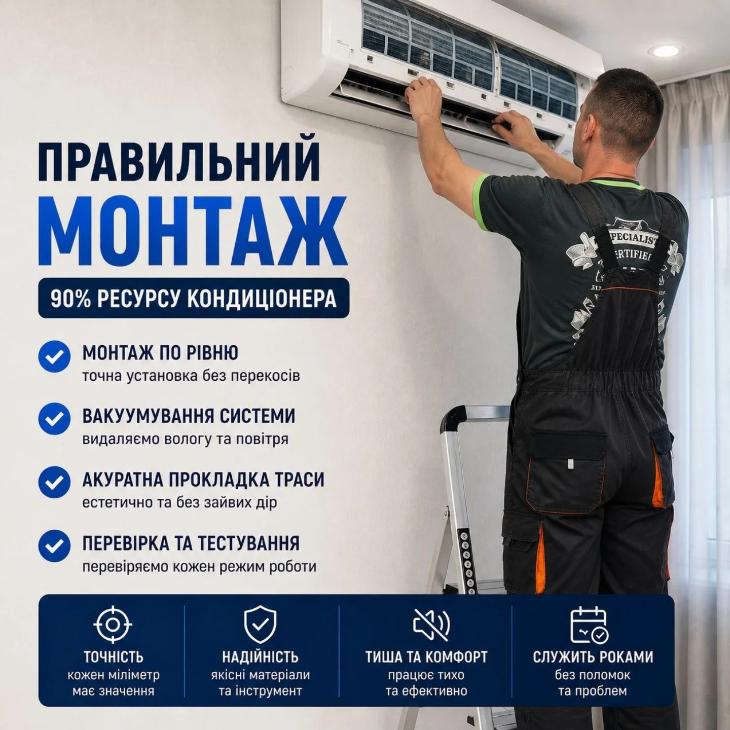 Інфографіка: Правильний монтаж = 90% ресурсу — Професійний монтаж кондиціонерів у Кам’янці-Подільському